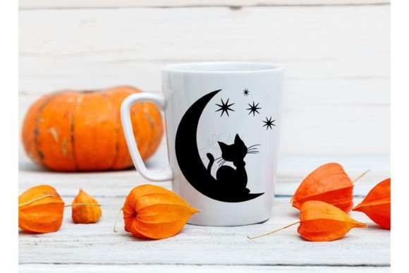 Black Cat SVG, Moon Silhouette for Embroidery Projects