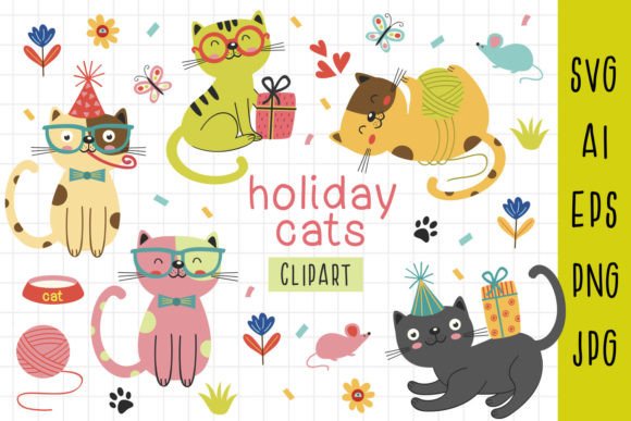 Cute Cat Clipart for Embroidery Projects