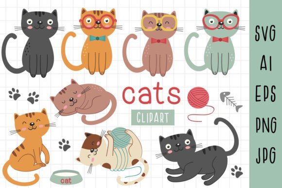 Cute Cat Clipart for Embroidery Projects