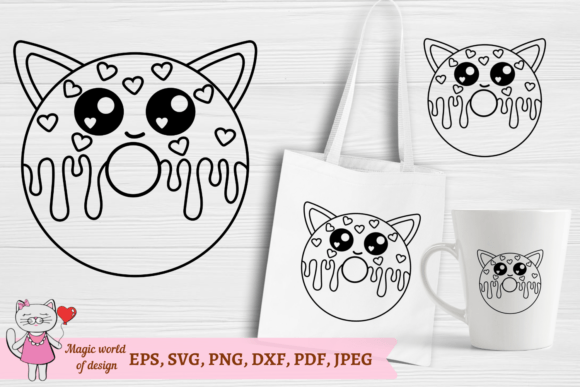 Outline Donut Cat SVG Cut File Kawaii Review